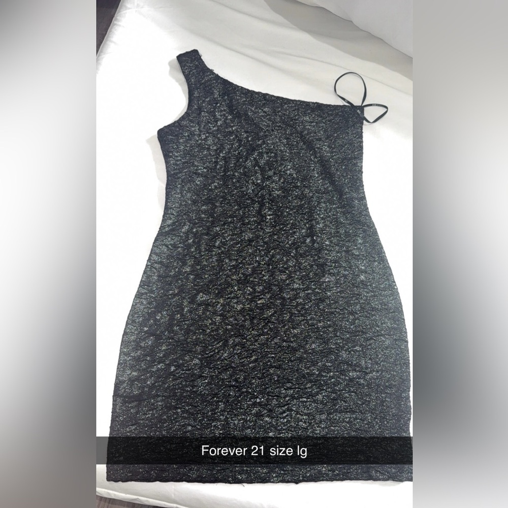 Forever 21 One-Shoulder Black Metallic Dress